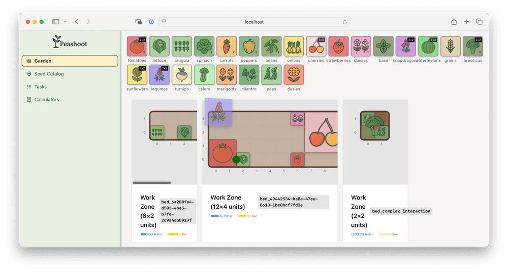 Drag and drop raised bed planning UI
